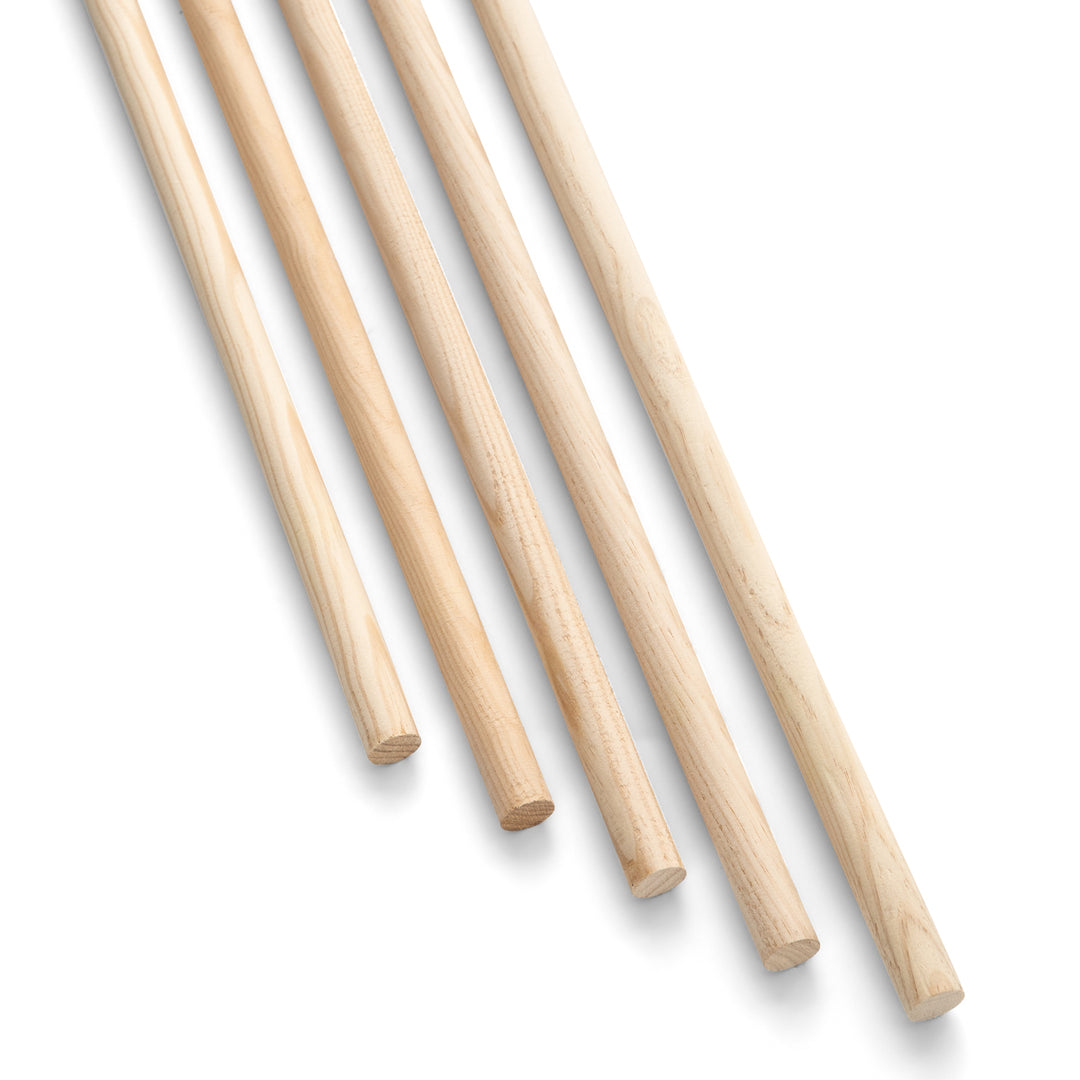 5 Palo de Madera 110 cm x 24 mm diámetro