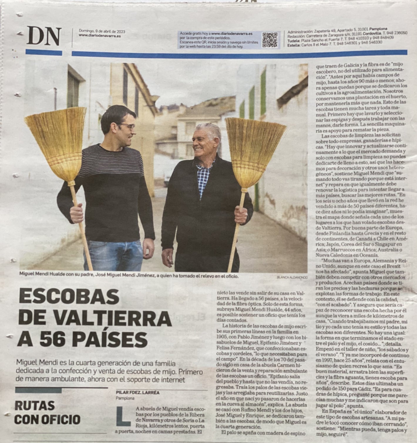 Reportaje de Escobas Mendi en el peródico diario de navarra.