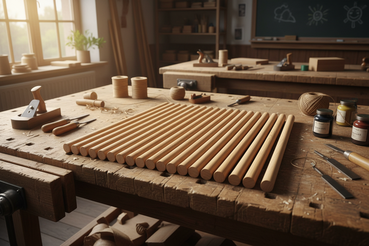 Palos de madera de 40 cm y 20 mm de diámetro, bien pulidos y de calidad de Mendi.